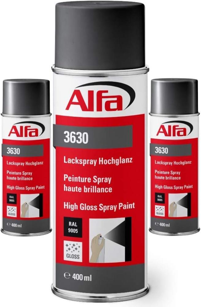 3x Alfa Lackspray (400 ml) Hochglanz RAL 9005 (Tiefschwarz)